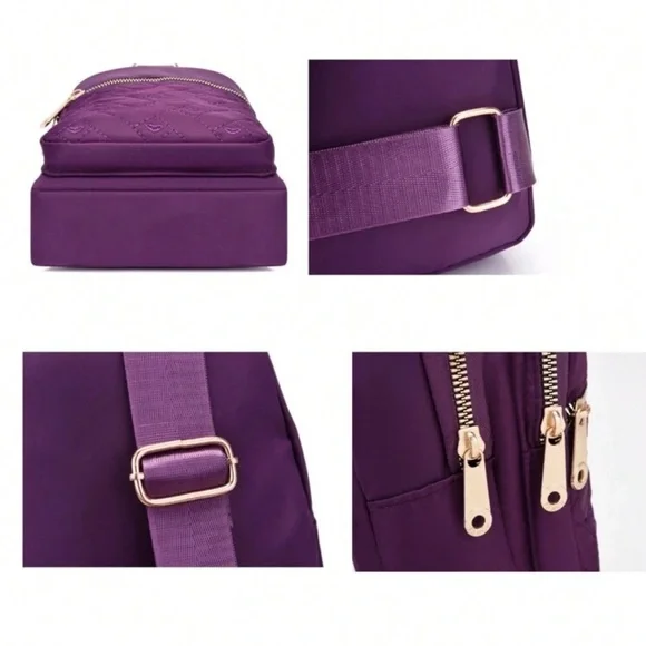 Diamond Quilted Purple Crossbody Sling Bag with Earbud Access - Picture 9 of 10